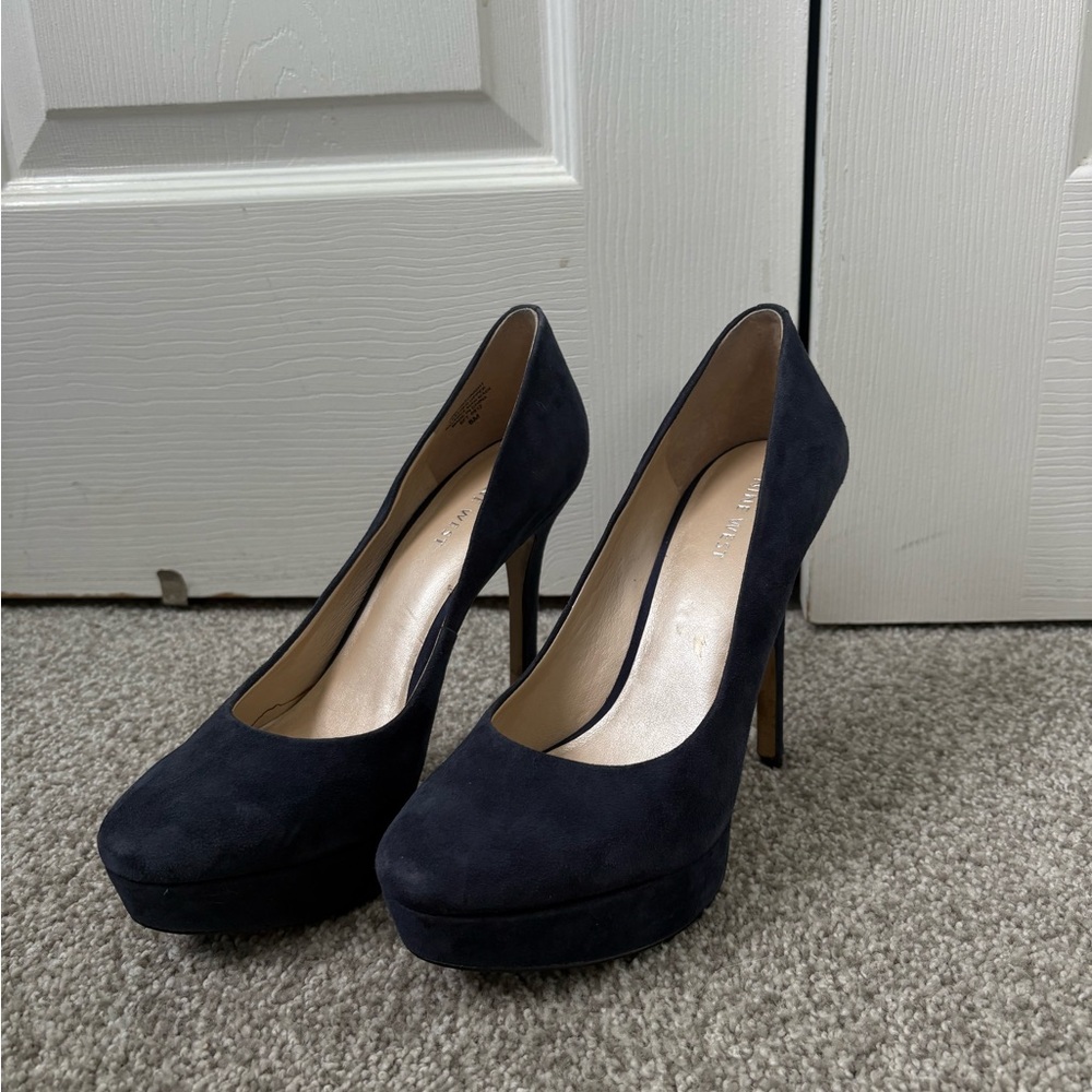 Nine West Dark Blue Suede Heels